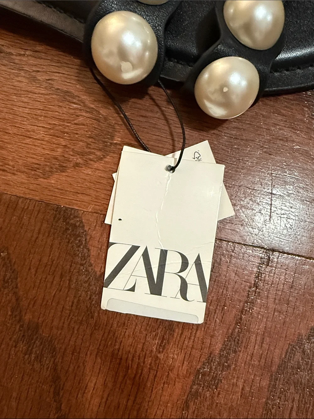 ZARA Black Slide Sandals with Pearl Trim Size 6 NWT - Picture 3 of 4
